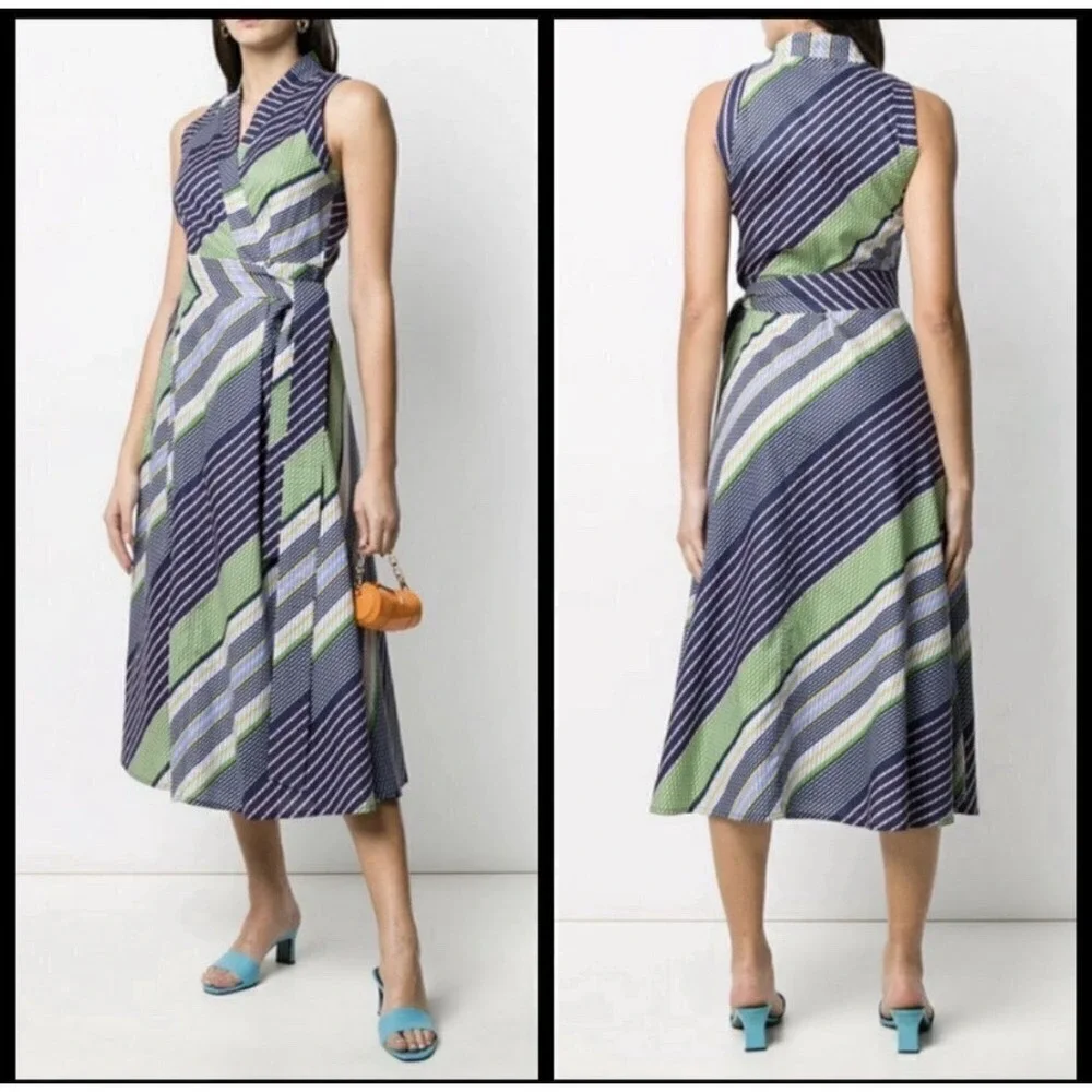Tory Burch Overprinted Stripe Geometric Multicolor Wrap Dress Size 0
